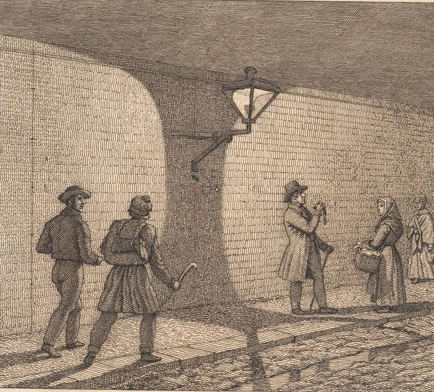 Gadescene ved lygteskin Illustration til Linearperspectiven, Tavle VIII