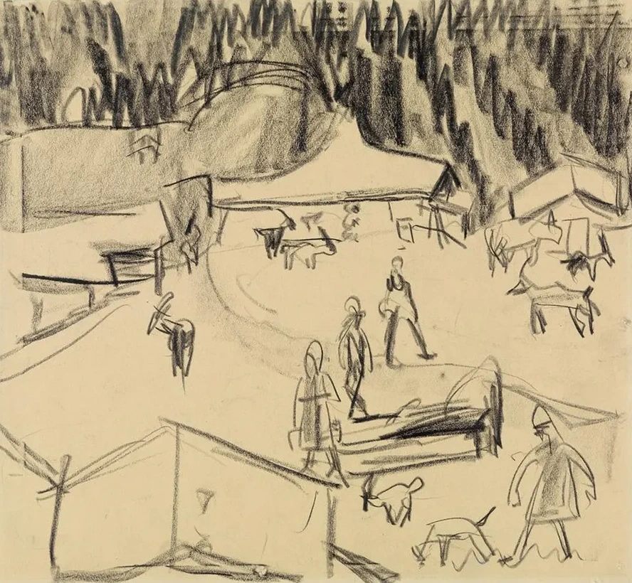 Gebirgsdorf (staffelalp) Mit Hirten Und Ziegen