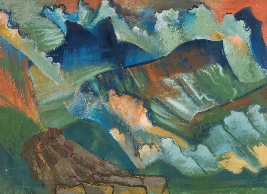 Gebirgslandschaft Mit Rotem Himmel