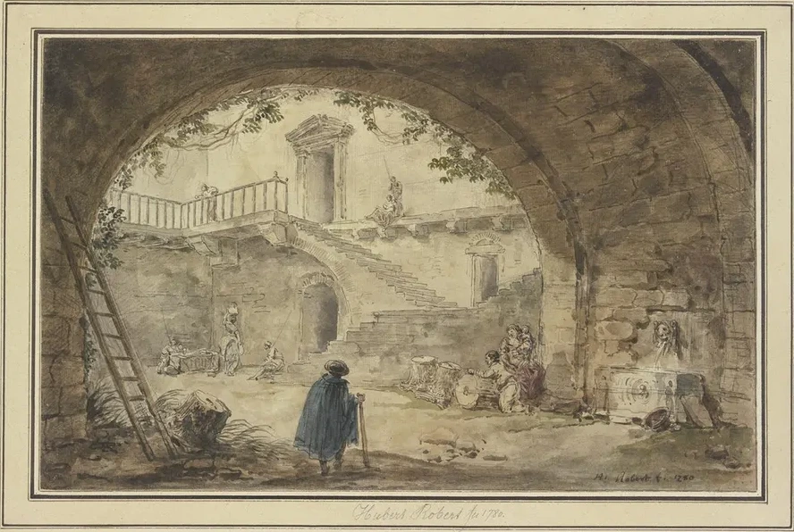 Gew Lbe Mit Antikem Brunnen Und Aussicht Auf Eine Treppe