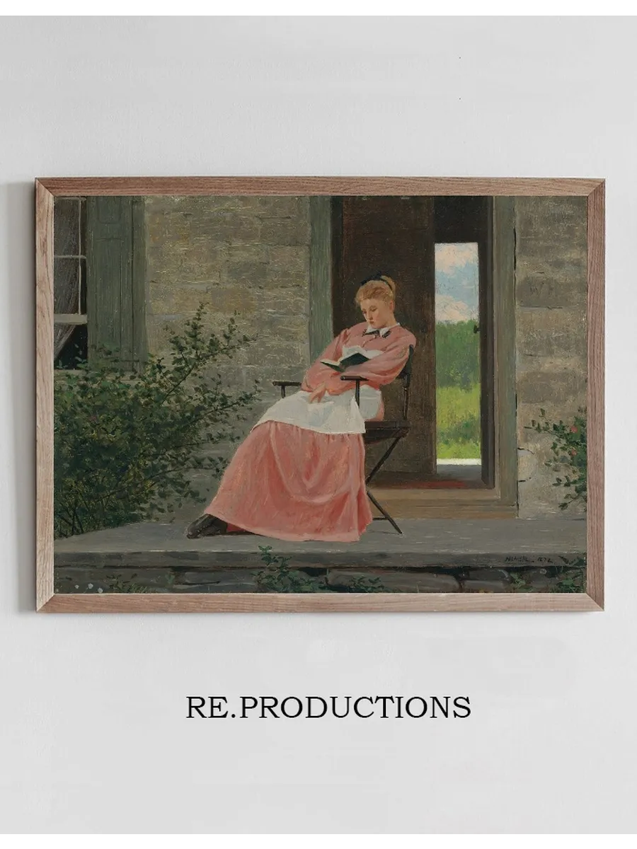 Girl Reading On A Stone Porch