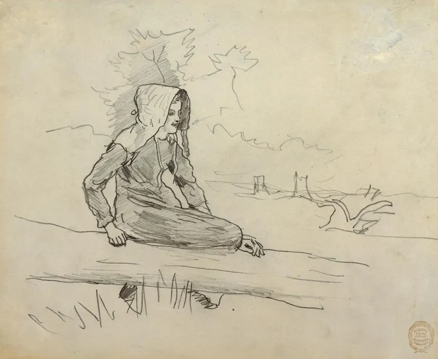 Girl Seated on a Tree Trunk