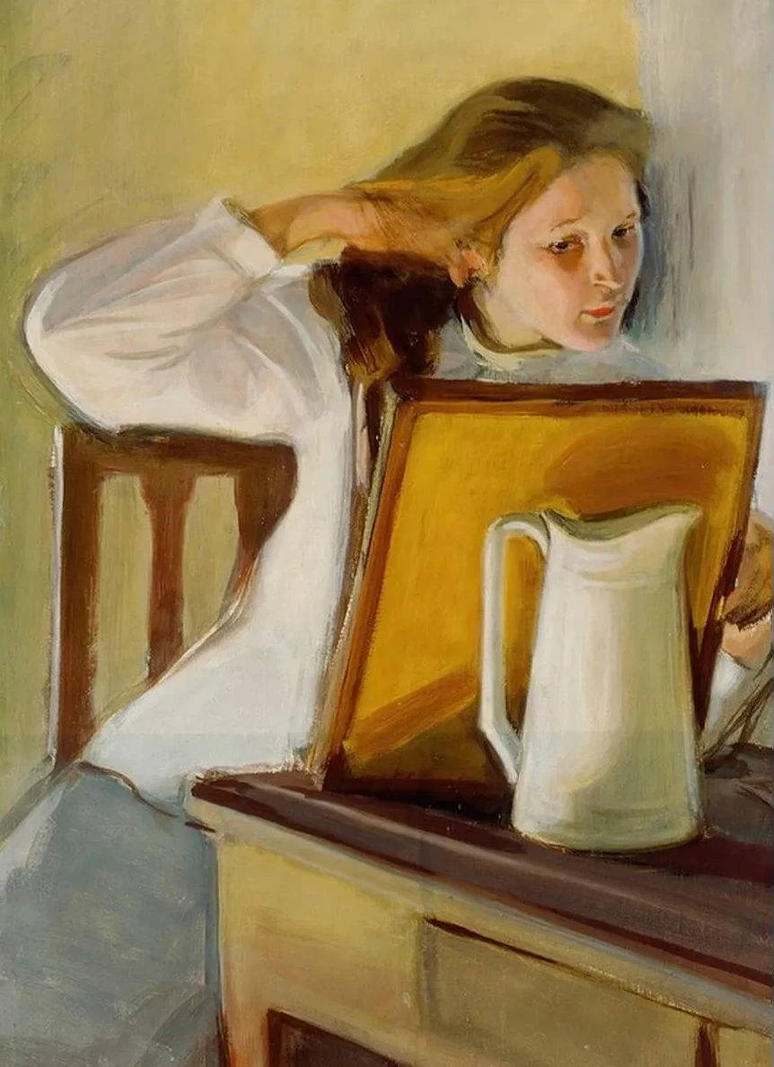 Girl Straightening Her Hair