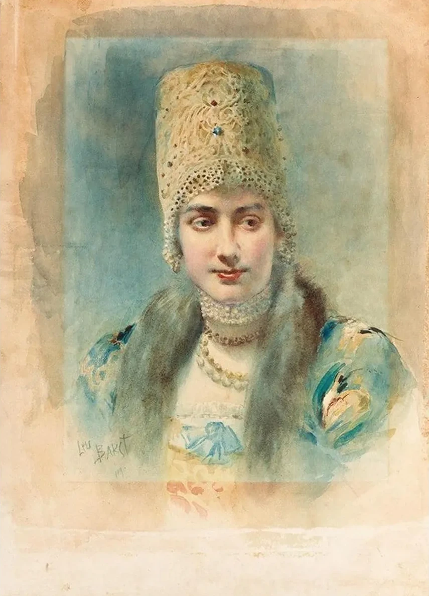 Girl Wearing a Kokoshnik and Pearl Choker