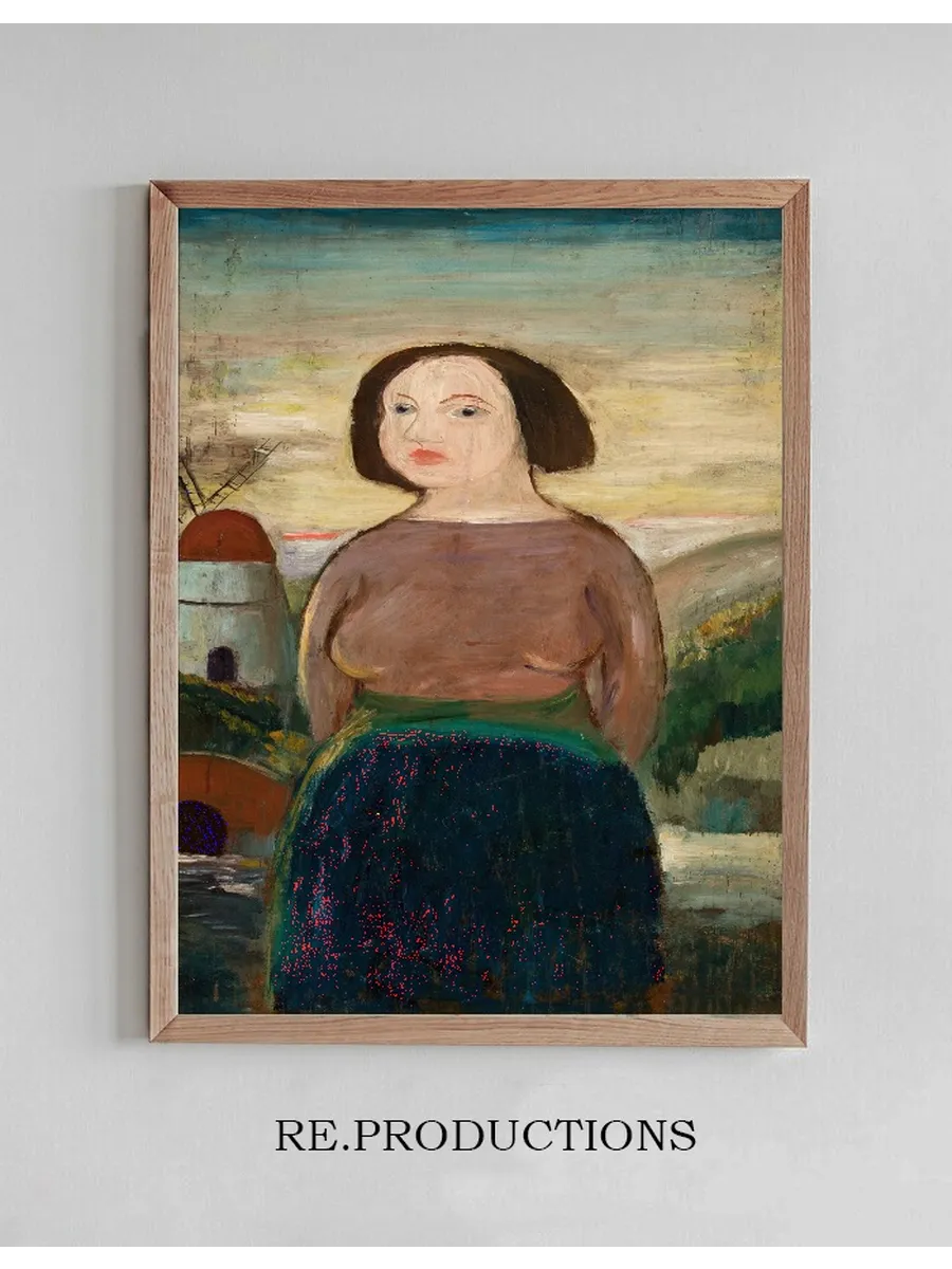 Girl Against the Background of a Landscape with a Windmill