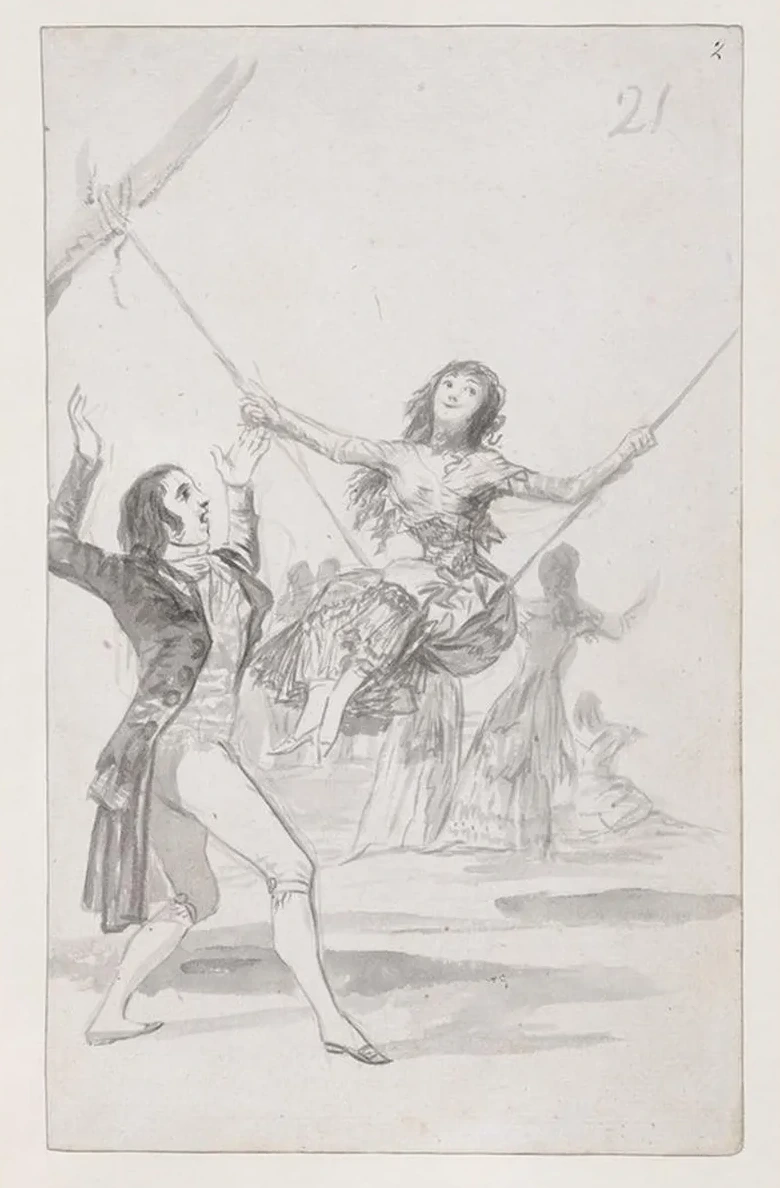 Girl on a Swing, a Man with His Arms Raised