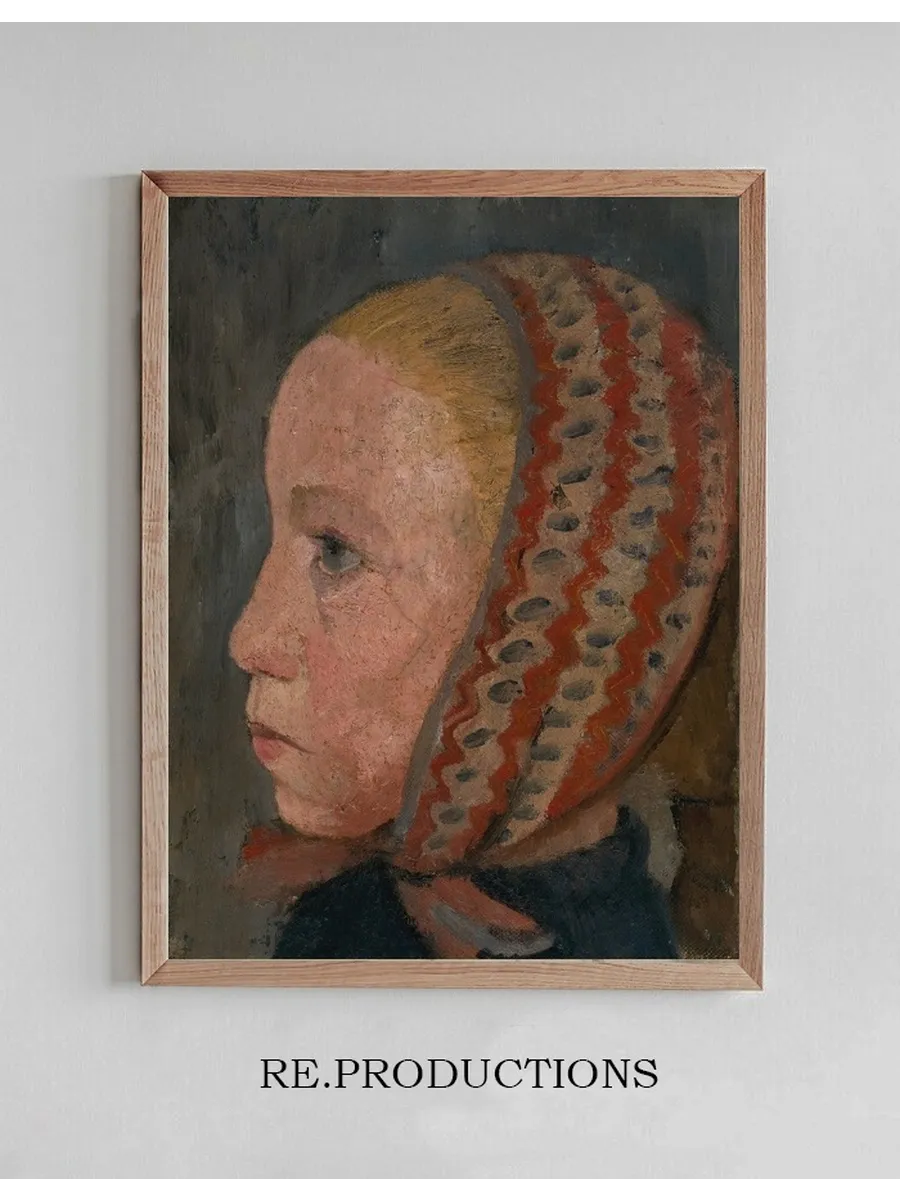 Girl's Head with a Striped Cap in Profile to the Left