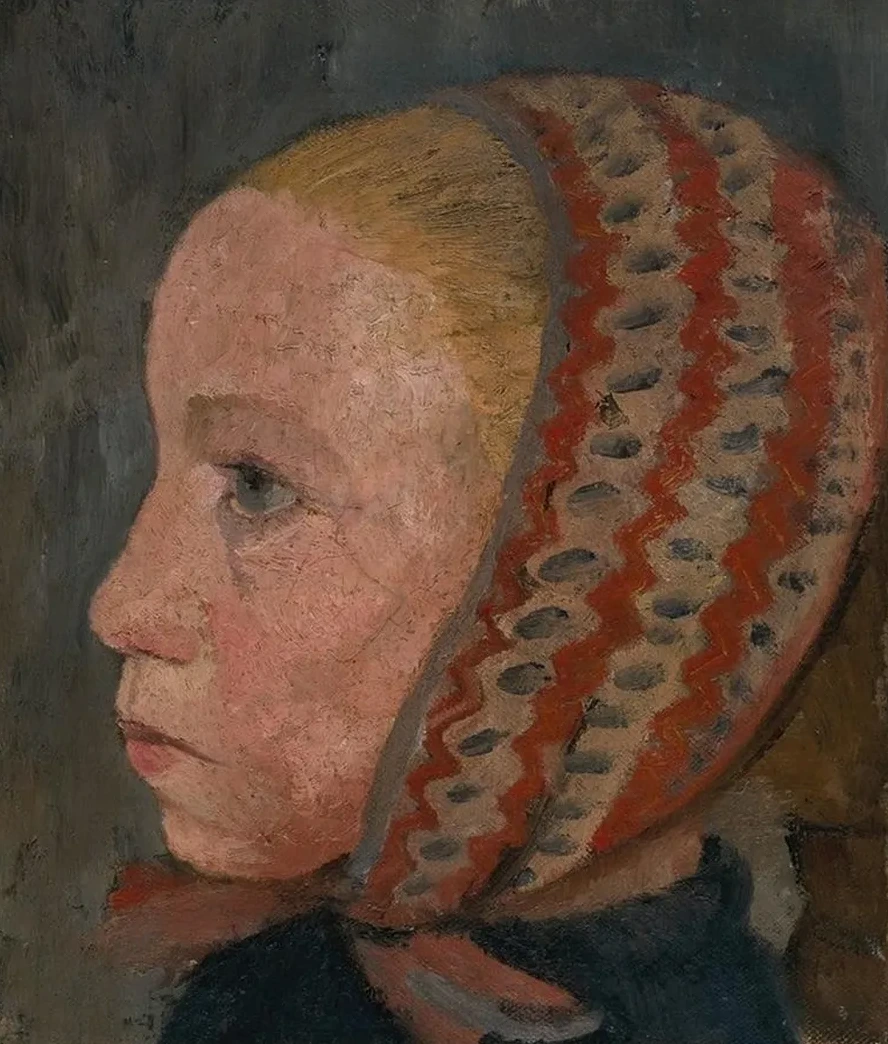 Girl's Head with a Striped Cap in Profile to the Left
