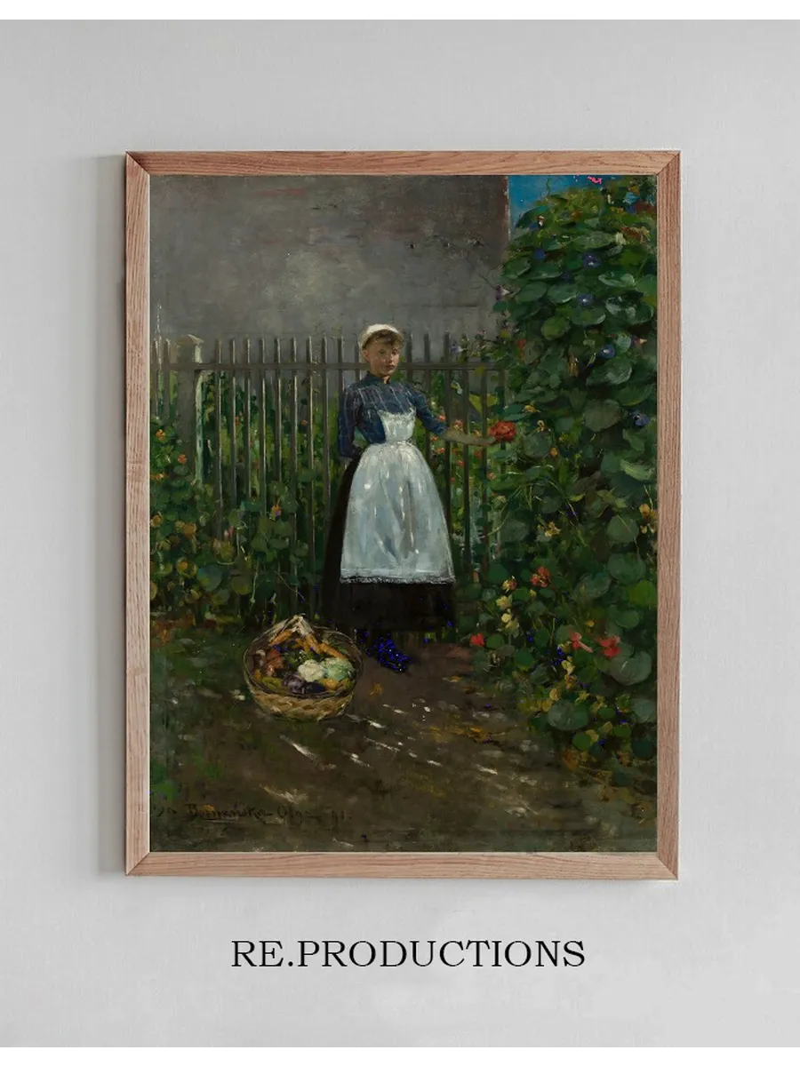 Girl with a Basket of Vegetables in the Garden