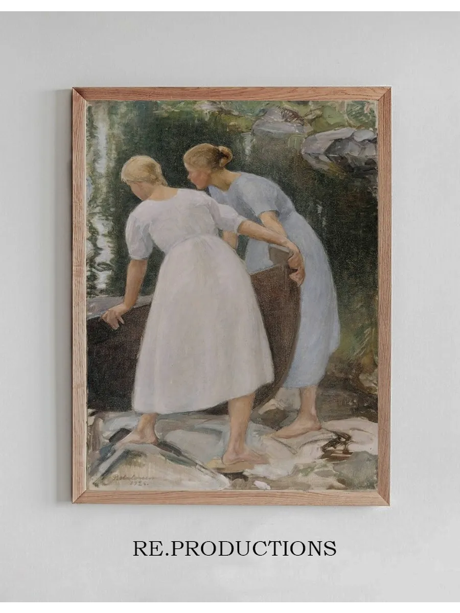 Girls Pushing A Boat
