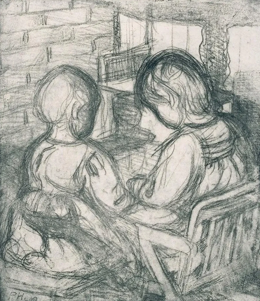 Girls by the Fireplace