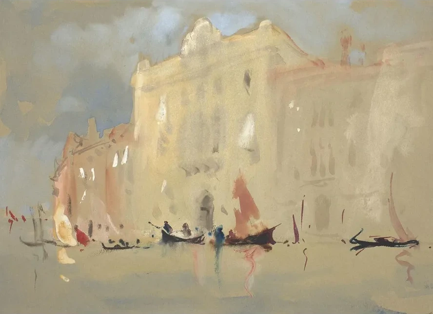Gondolas Before a Palace on the Grand Canal in Venice
