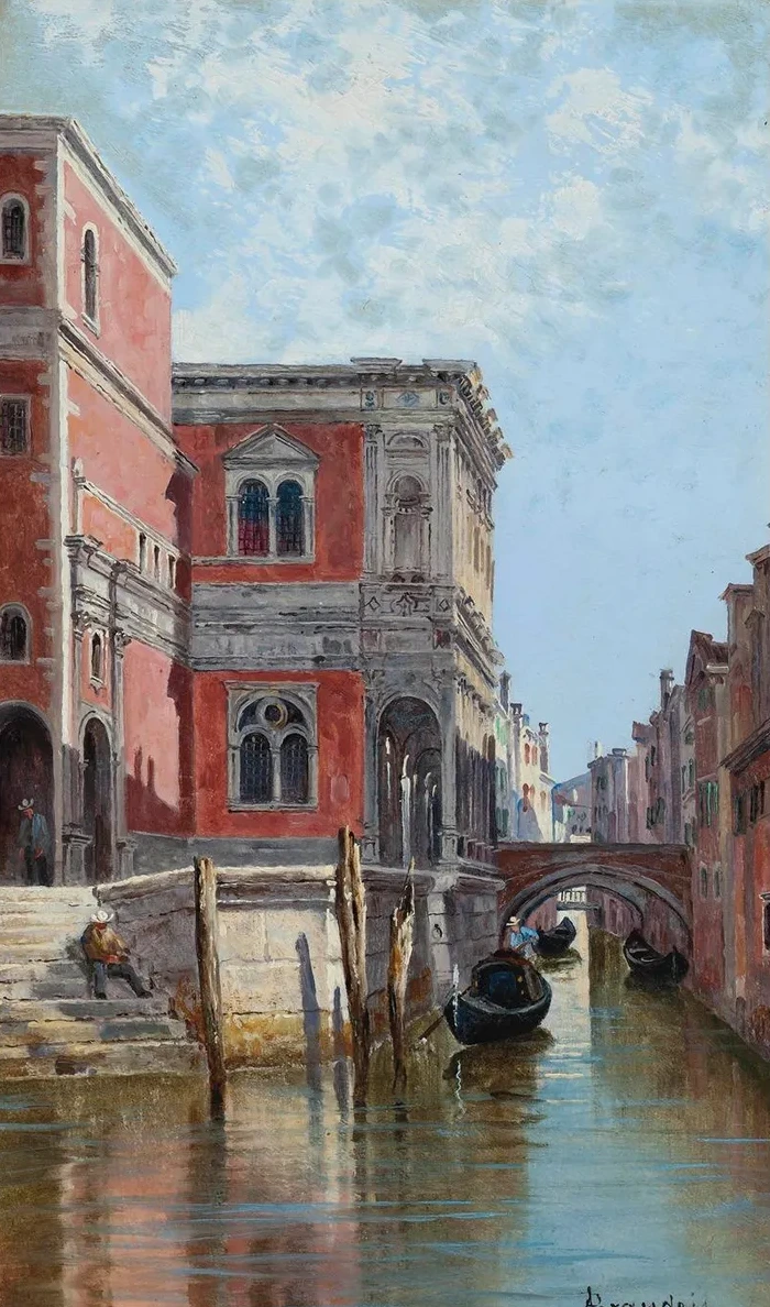 Gondoliers on a Venetian Canal