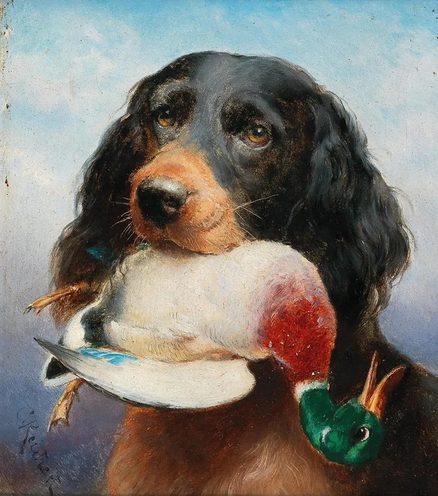 Gordon Setter with Mallard Duck