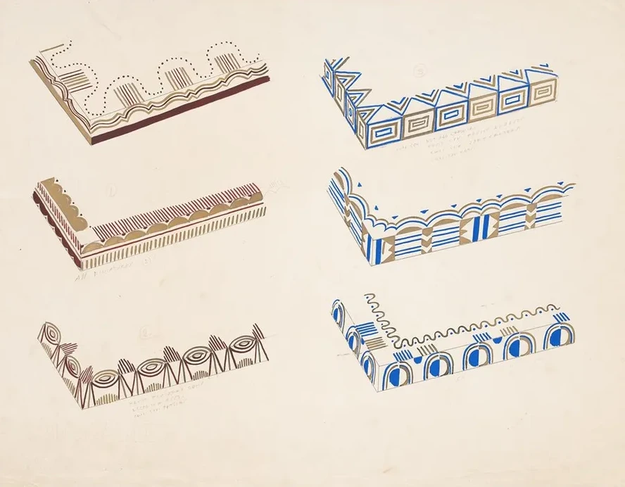 Graphic Design Drawings for Barricini Candy Packages. 3 - D Study for 6 Rectangular Boxes (2 Sides Partially Sho