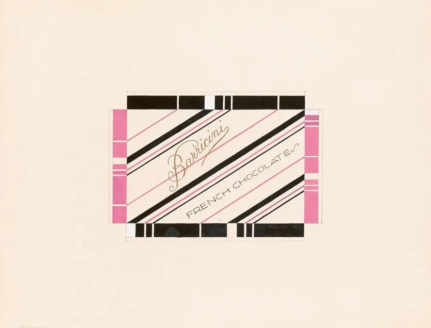 Graphic Design Drawings for Barricini Candy Packages. Study, French Chocolates Candy Box, Pink and Black