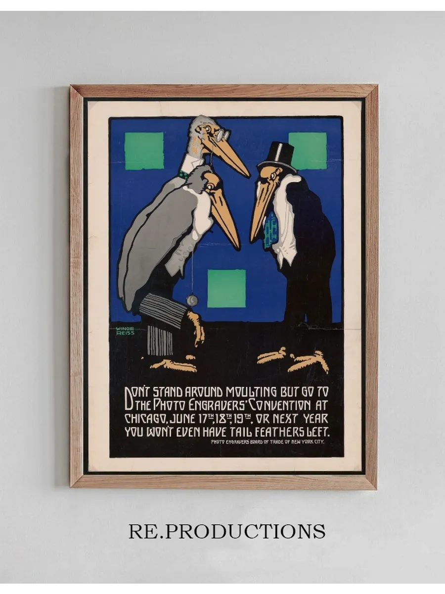Graphic Design for Photo Engravers Convention, Chicago. Poster Featuring Cartoon - Like Storks