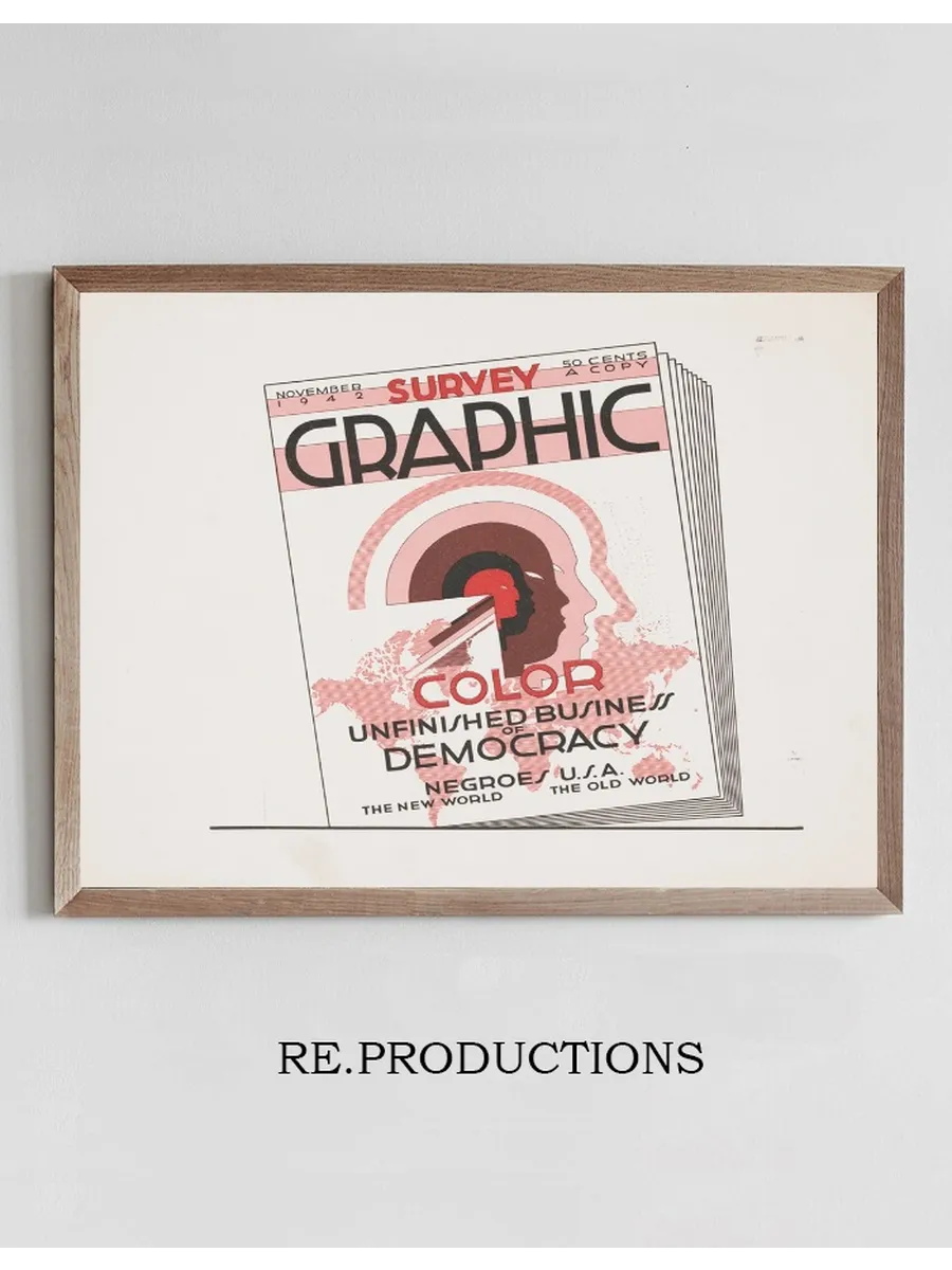 Graphic Design for Cover of Survey Graphic Magazine Color, Unfinished Business of Democracy. Design with Map
