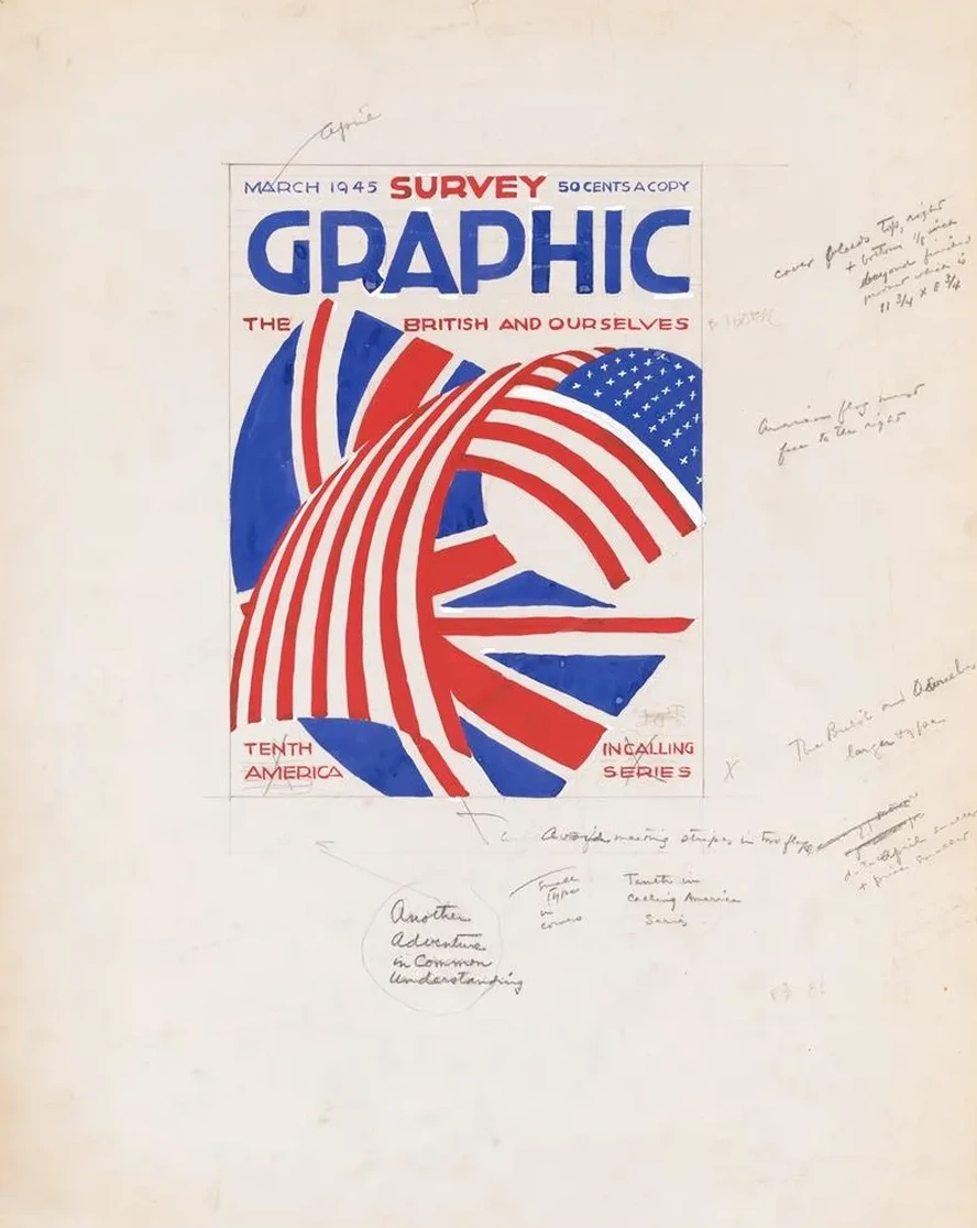 Graphic Design for Cover of Survey Graphic Magazine the British and Ourselves