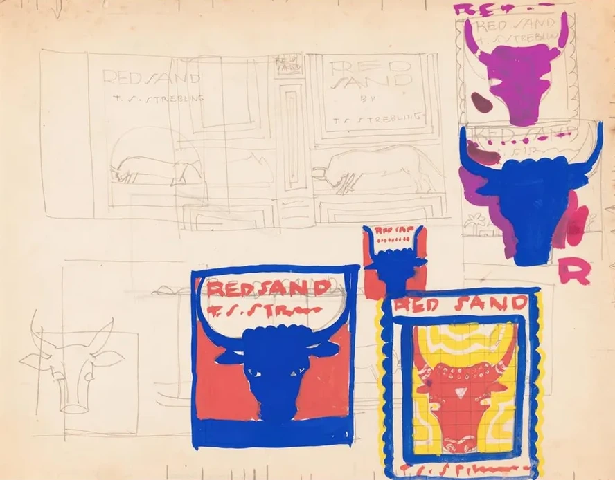 Graphic Design for Cover of the Book Red Sand., Sketches with Bull's Head and Body