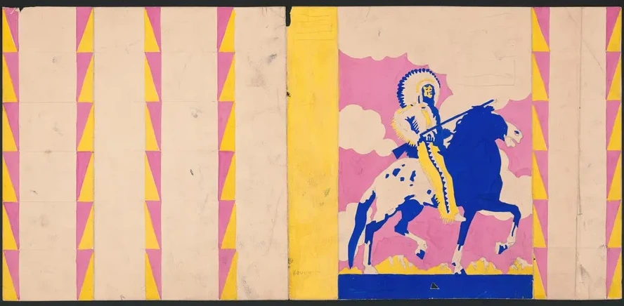 Graphic Design for Cover of the Book the Sun God's Children., Drawing with American Indian on Horseback