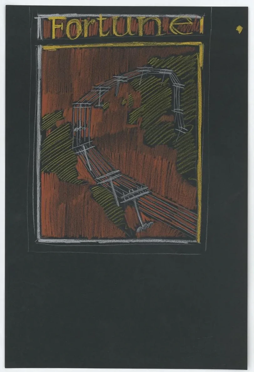 Graphic Designs for Fortune Magazine. Studies for Cover Drawn on Black Paper