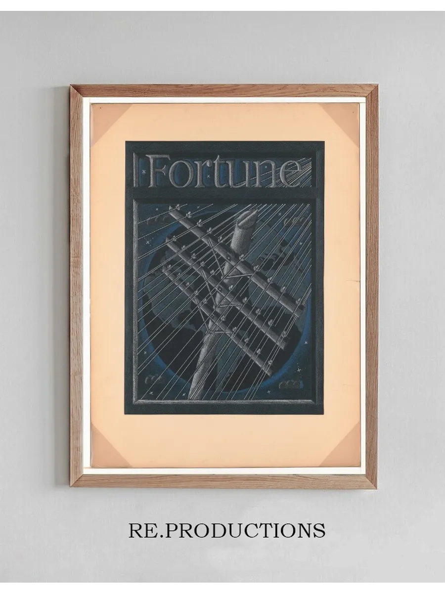 Graphic Designs for Fortune Magazine. Study for Cover with Large Telephone Lines Superimposed Over the Globe