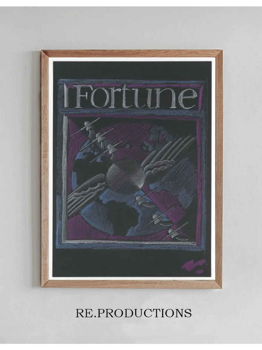 Graphic Designs for Fortune Magazine. Study for Cover with Telephone Lines and Wings Over the Globe