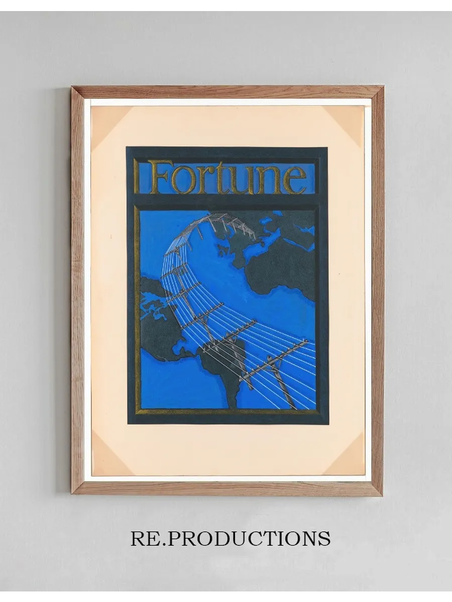 Graphic Designs for Fortune Magazine. Study for Cover with Telephone Lines Spanning the Globe