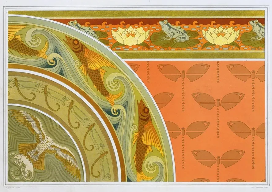 Grenouilles et N Nuphars, Bordure Libellules, Pochoir Poissons Volants, Libellules, Bordures Milan et Rat