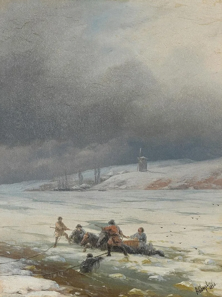 Hauling a Horse and Cart out of the Ice