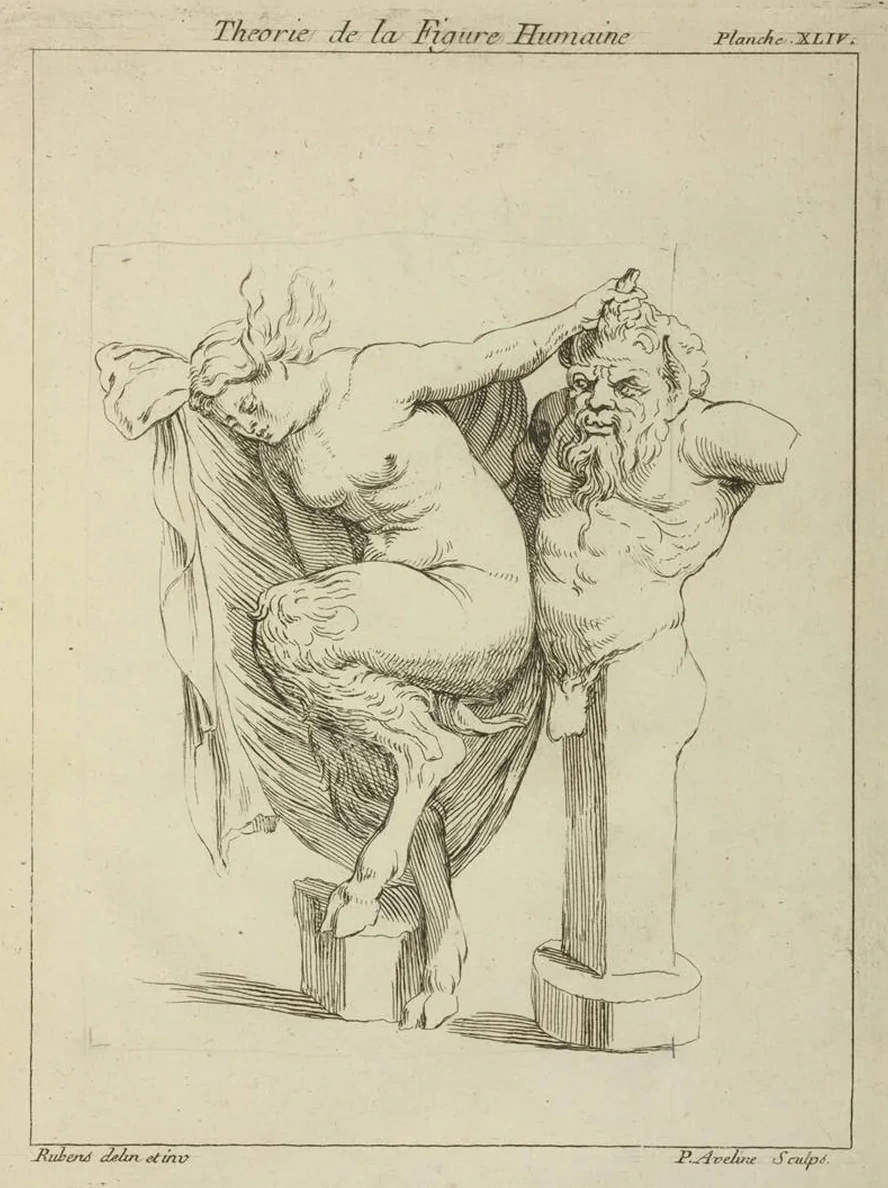 Head and Torso of Male Stayr, and a Female Satyr
