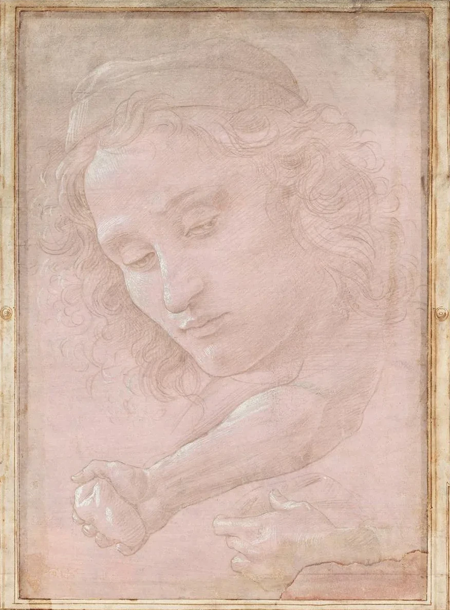 Head of a Youth Wearing a Cap a Right Forearm with the Hand Clutching a Stone and a Left Hand Holding a Draper