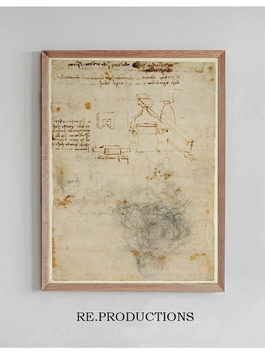 Head of an Old Man, and Studies of Machinery