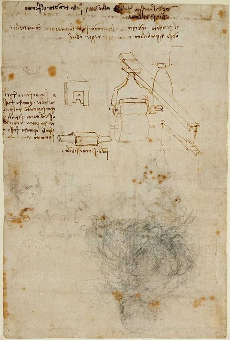 Head of an Old Man, and Studies of Machinery