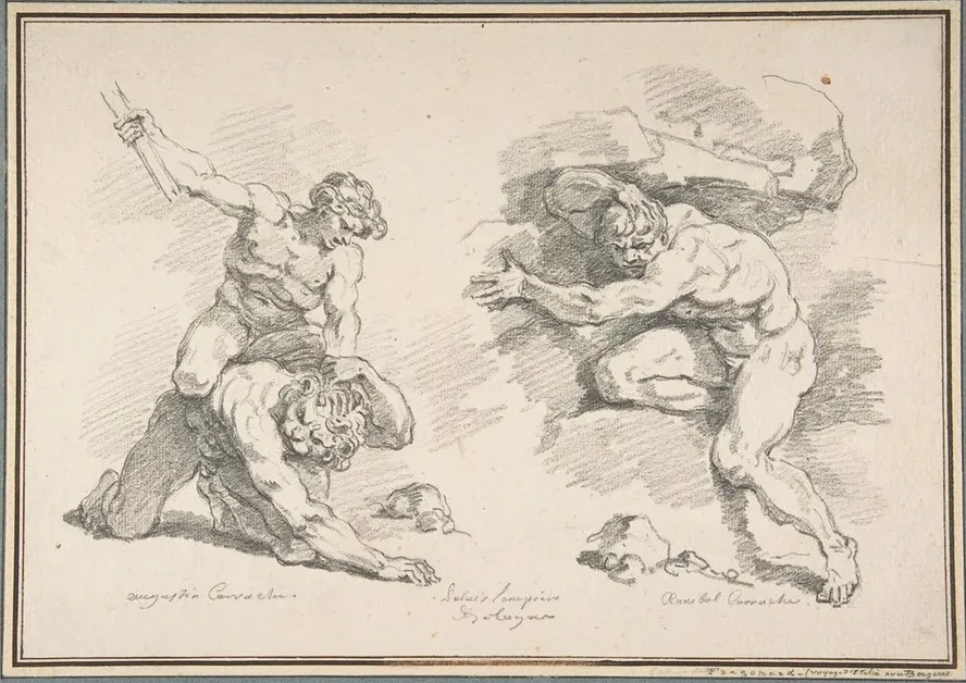 Hercules and Cacus, After Annibale Carracci, and the Destruction of Enceladus, After Agostino Carracci