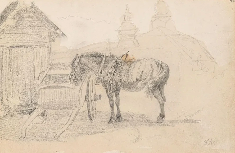 Hest Og Kjerre Ved Leksand Kirke