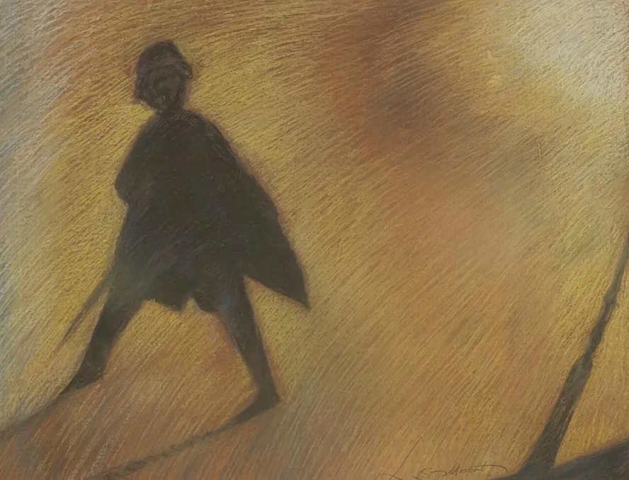 Het Einde van Een Mooie Dag Figuur in Tegenlicht