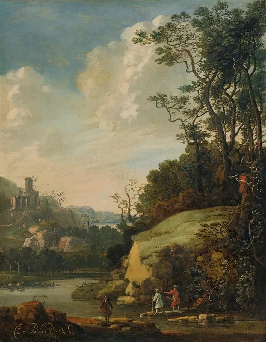 Hilly Landscape With Figures By A River