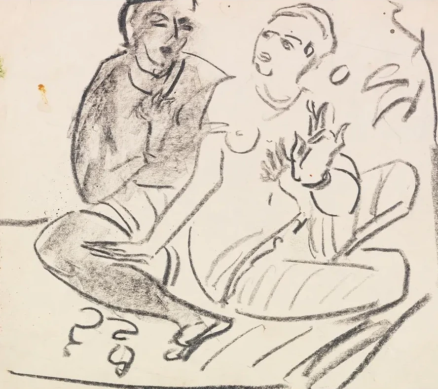 Hockendes Paar (wohl Nach Ajanta)
