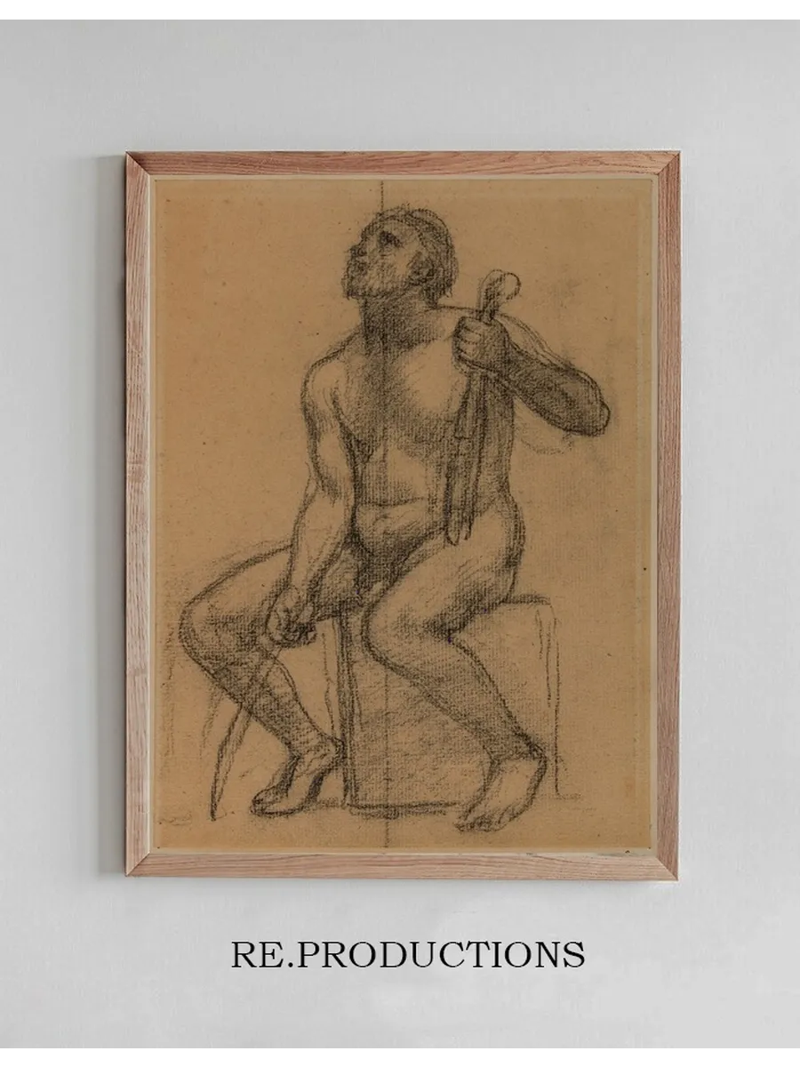 Homme Nu Assis, Tenant Un Violon et Un Archet