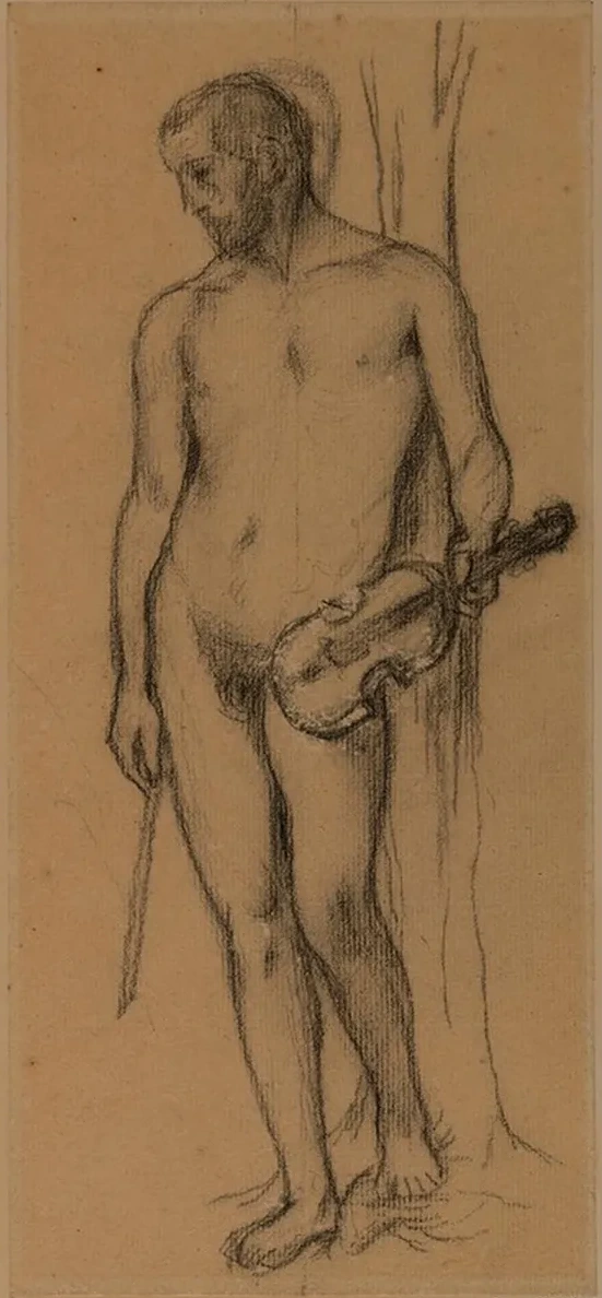 Homme Nu, Tenant Un Violon et Un Archet