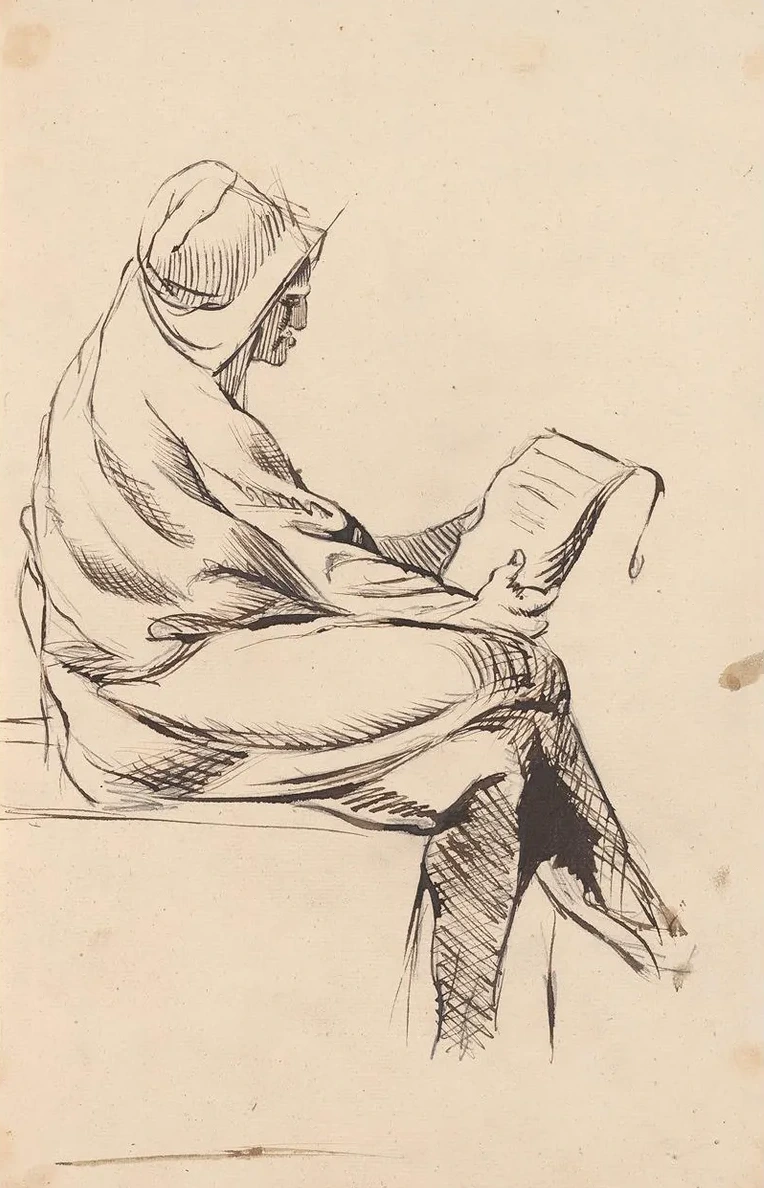 Hooded Man Reading