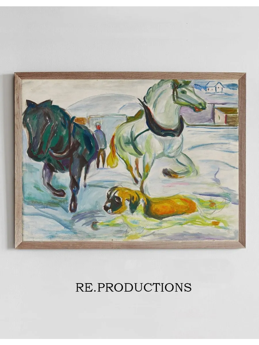 Horse Team and a St. Bernhard in the Snow