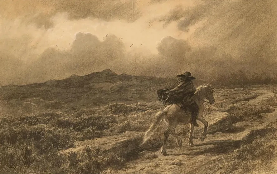 Horse and Rider on the Scottish Highlands (the Approaching Storm)