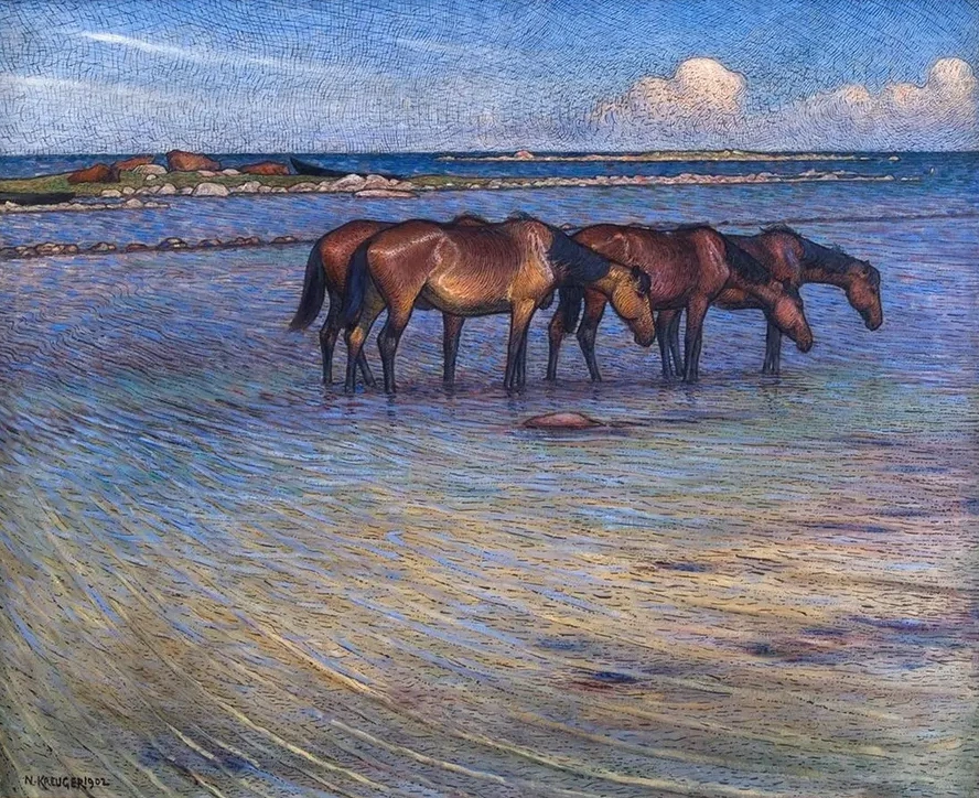 Horses Cooling Themselves in Water