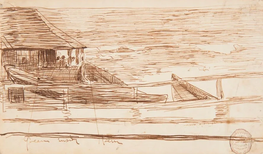 House at a Railing with Beached Dories