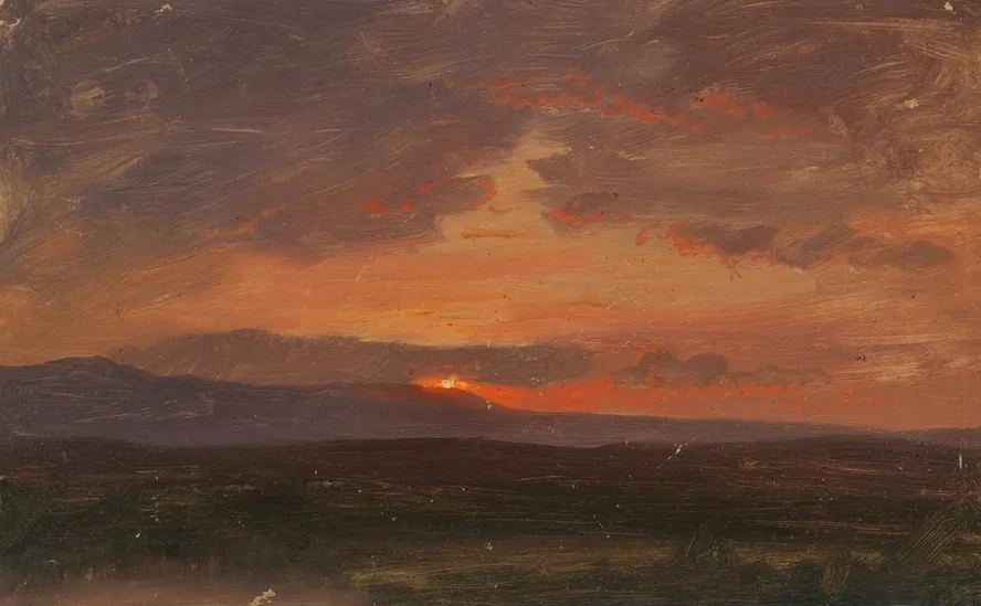 Hudson Valley, New York with Sun Setting Behind the Catskill Mountains