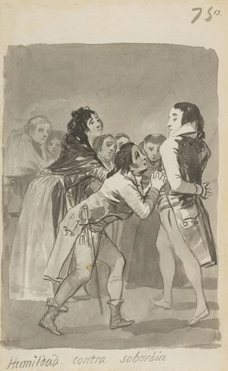 Humility Versus Pride a Young Man Imploring an Older Man with Other Figures in Front of Them