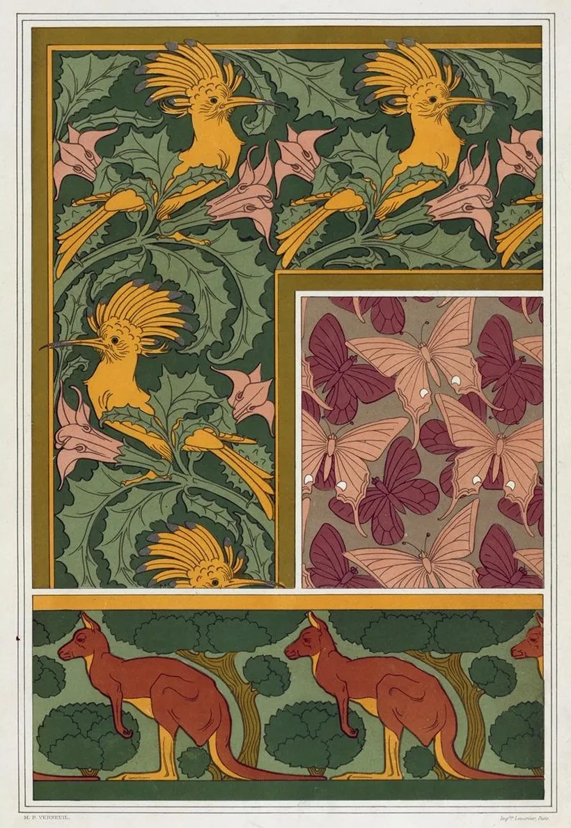 Huppes et Stramoine, Bordure. Papillons, Toffe de Soie. Kangourou et Arbres, Bordure